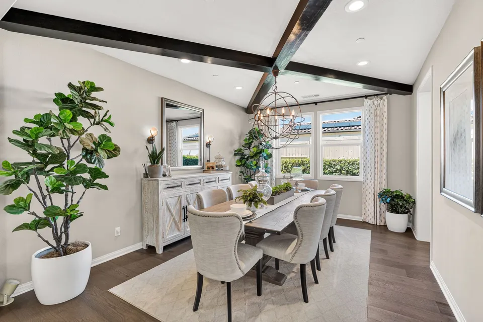 Dining room with a beamed ceiling
