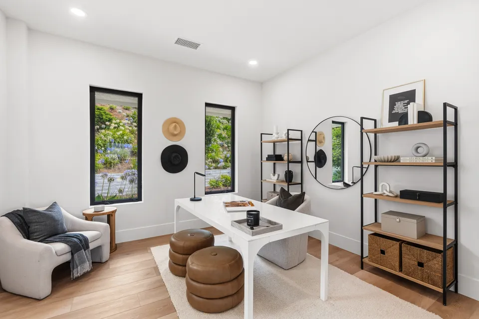 Home office with open shelving