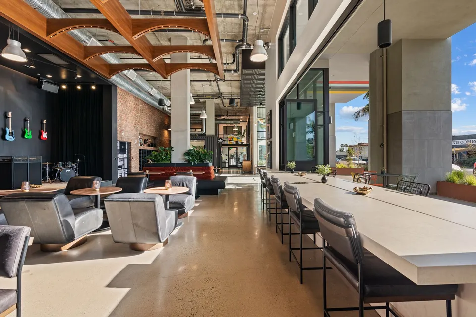Resident lounge with a long shared table